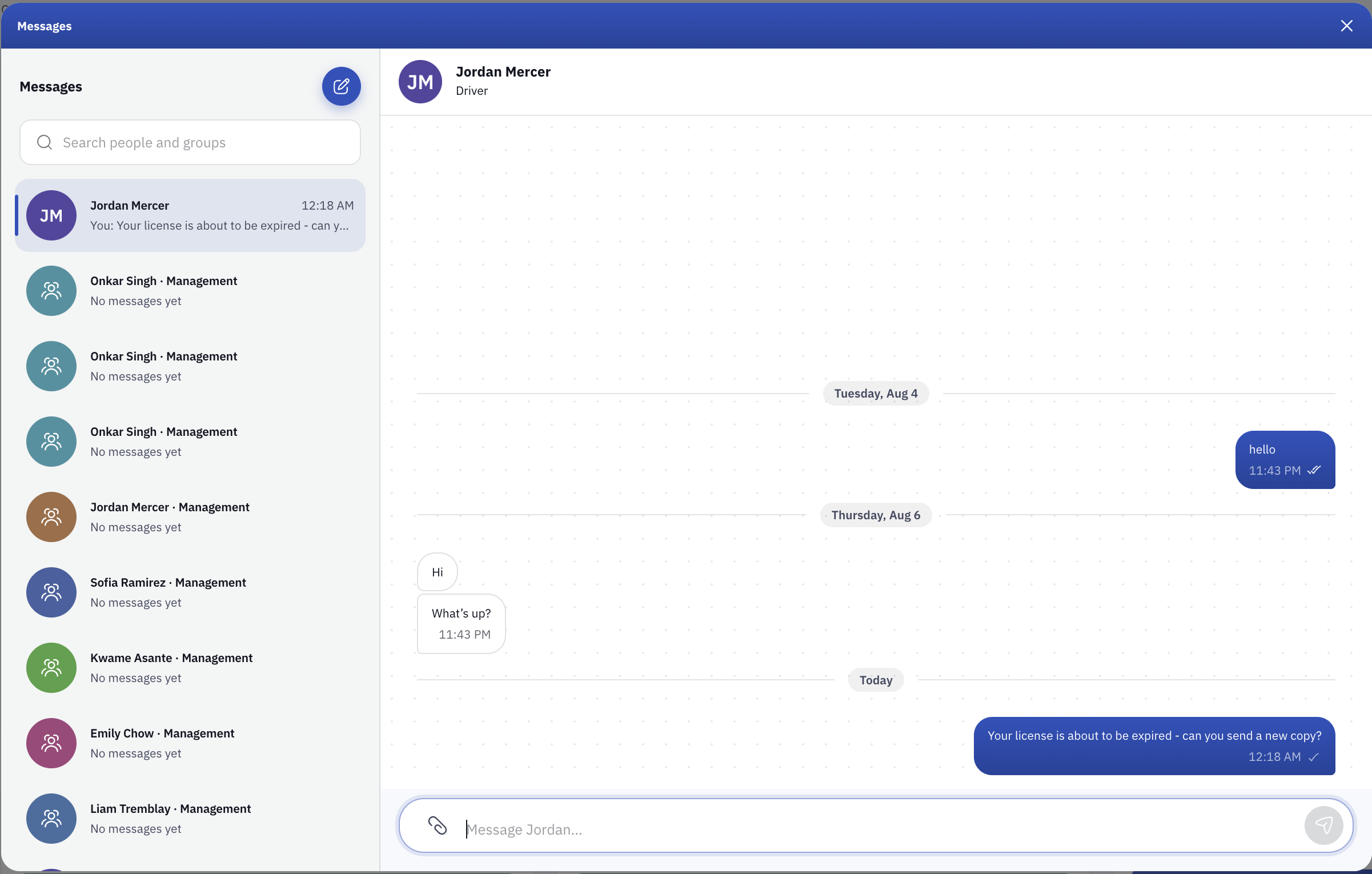 Announcements & Chat screen in DSP GO