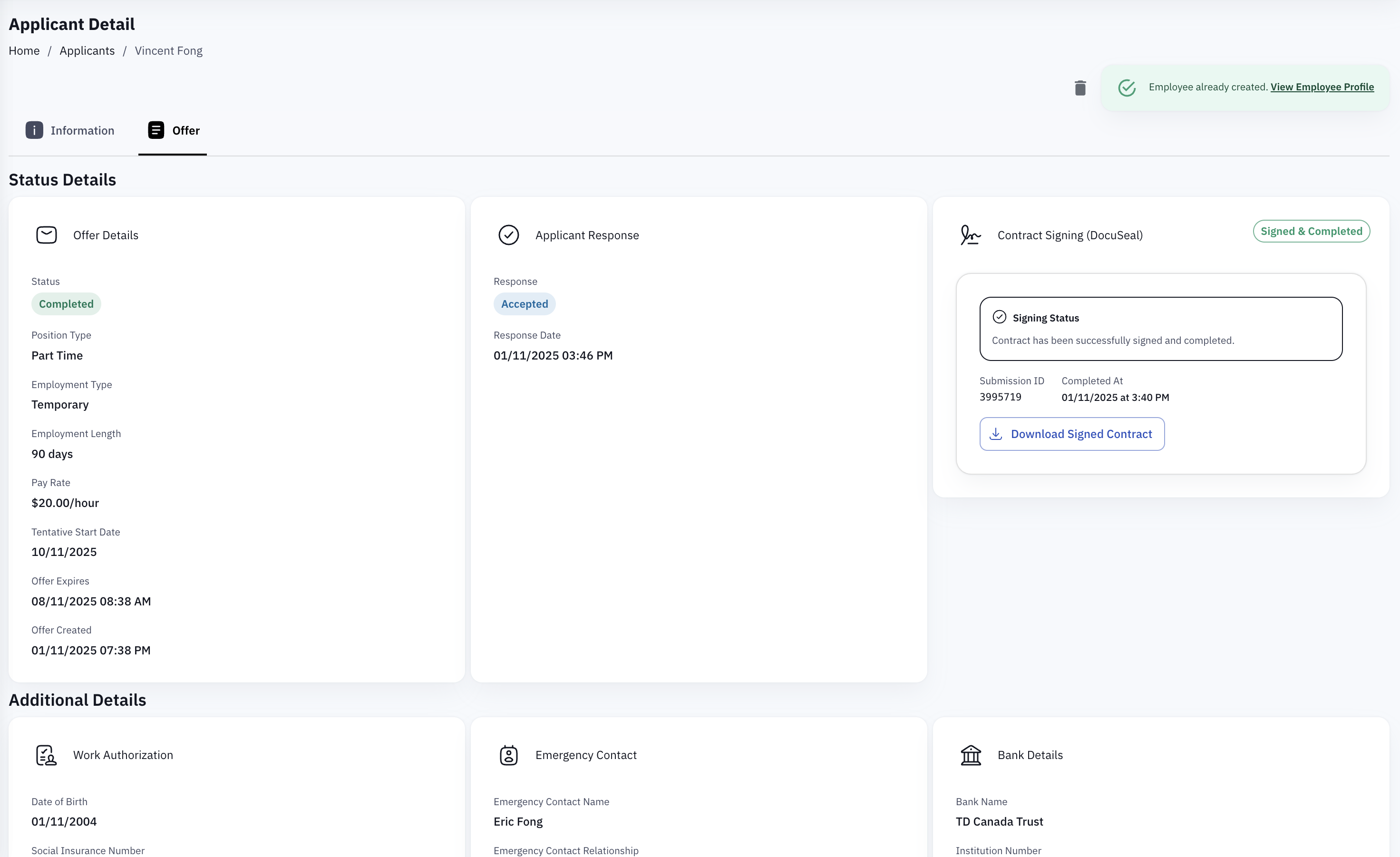 Hiring & Onboarding screen in DSP GO